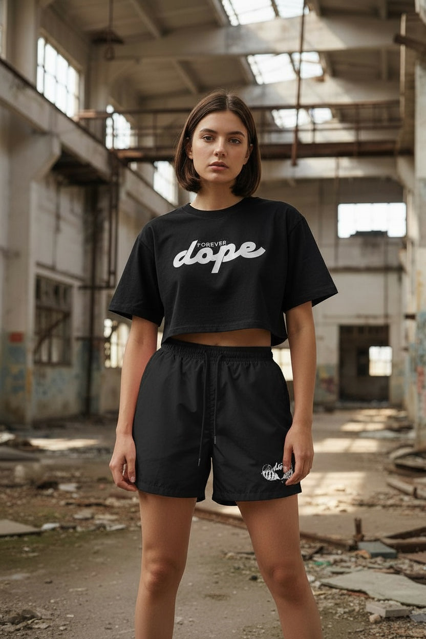 Womens Crop Top T-shirt/ white writing